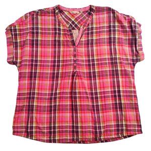 Soft Surrounding Women's Pink Plaid Short Sleeve Top Size 1X